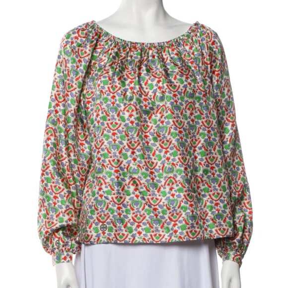 NWOT Tory Burch Legacy Silk Multi Floral Off-The-Shoulder Top Blouse XS $369 - Picture 11 of 12